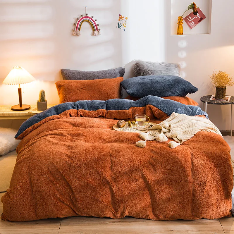 

Зимний теплый комплект постельного белья из берберского флиса, оранжевого, синего, зеленого, розового, фиолетового, однотонного цвета, флис...