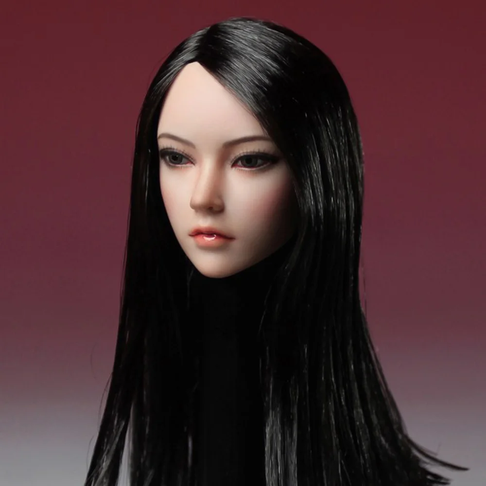 1/6 азиатский золотистый красный черный волос женская модель головы 12-дюймовый