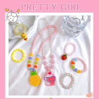 2021 baby children cute sweet cartoon flower fruit necklacebracelet girl chain birthday gift accessories
