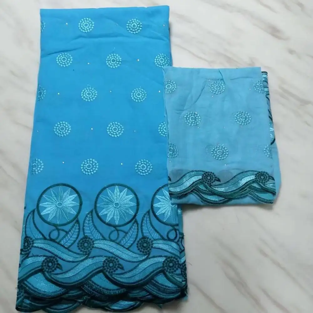 Latest 5+2 Yards White George Nigerian Beaded Lace Fabric 2020 High Quality African Material with Aso Oke For Bridal Party | Аксессуары