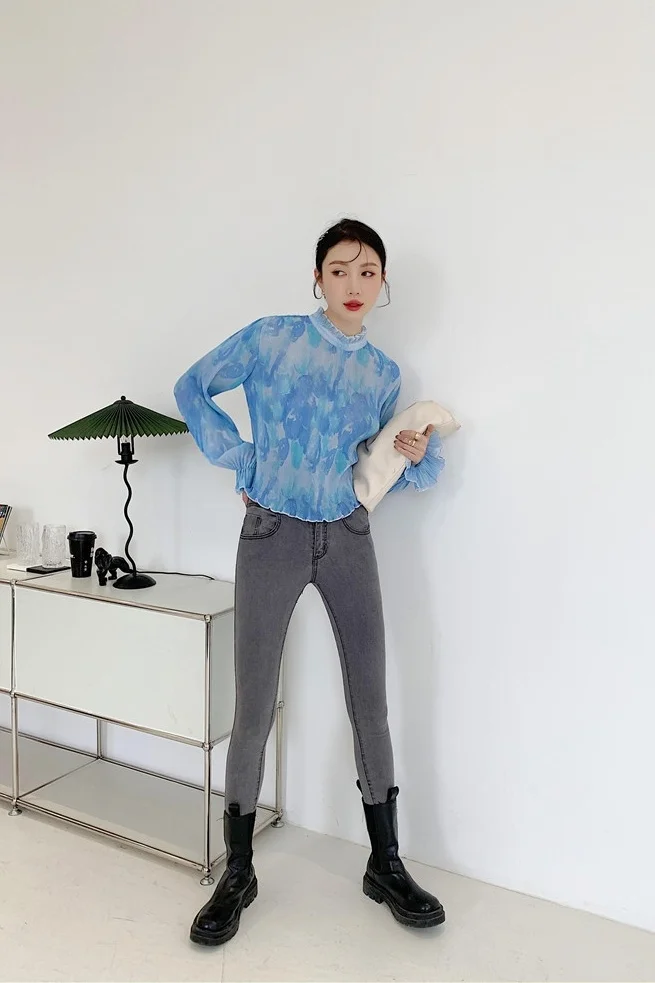 

IEQJ Women Blouse New Lapel Long Sleeve Loose Fit Shirt Fashion Tide Spring Autumn 2021