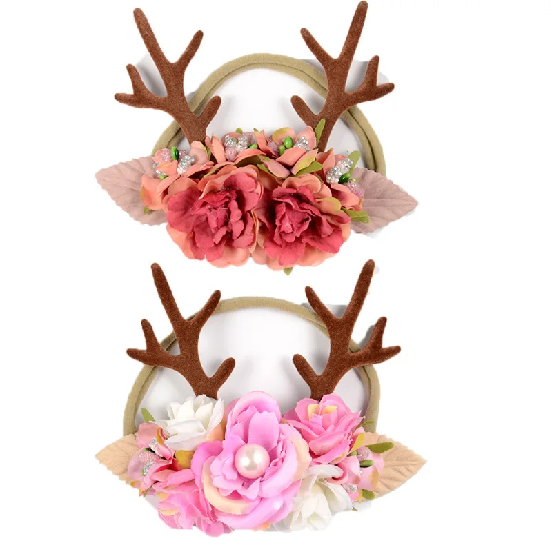 

Christmas Flower baby girl headband Child Sweet Christmas Antlers hairband Newborn Headwear tiara headwrap Gift Toddlers bandage