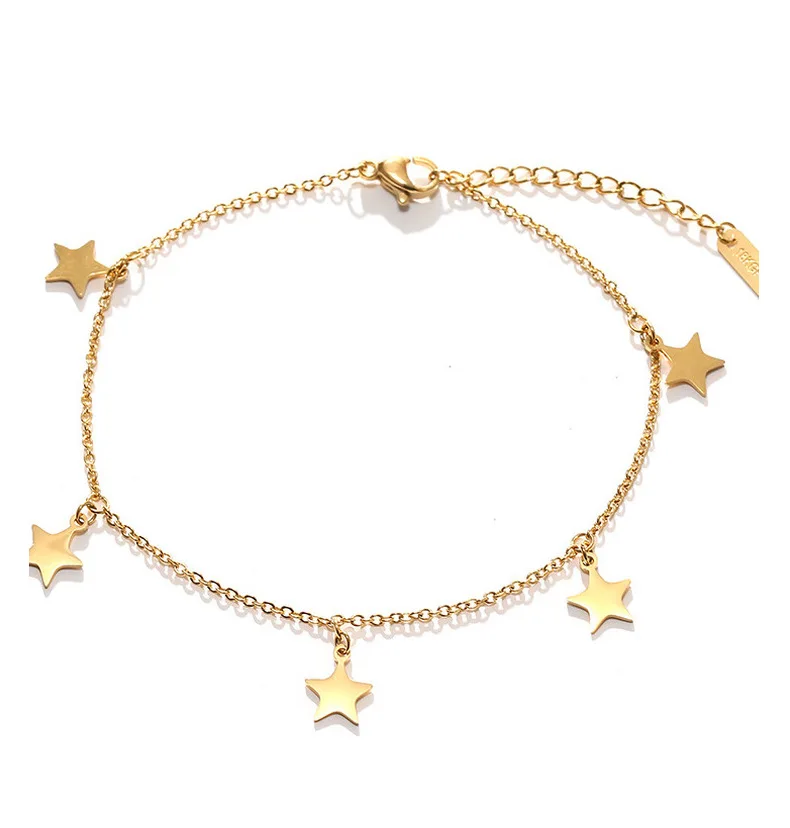 

Браслет на ногу женский из нержавеющей стали со звездами