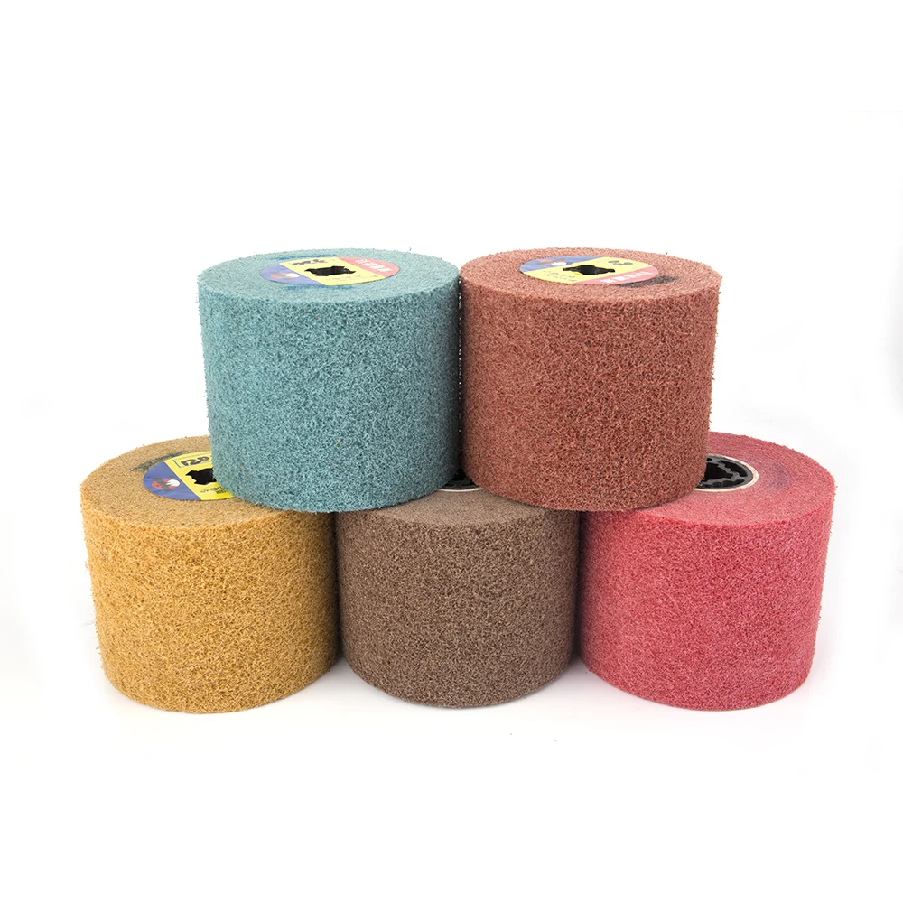 

1Pc 5"Non-woven Wire Drawing Polishing Wheel Nylon Sour Pad Abrasive Flap Wheel Brush Burnishing Drum Wheel For Metalworking