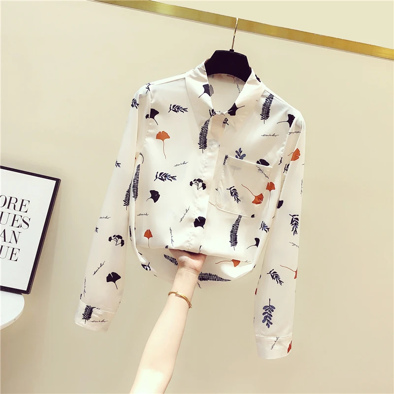 

Весна Длинные рукава шифон рубашки Для женщин Свободные Цветочный принт топы и блузки S-XXL