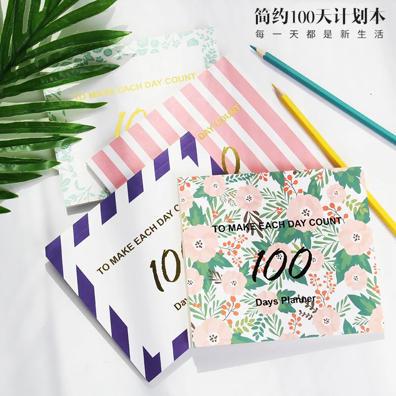 

100 Days Project Planner Study Agenda Notebook Daily Schedule Papers Journal Stationery Gift Notepad Daily Cute List Agenda