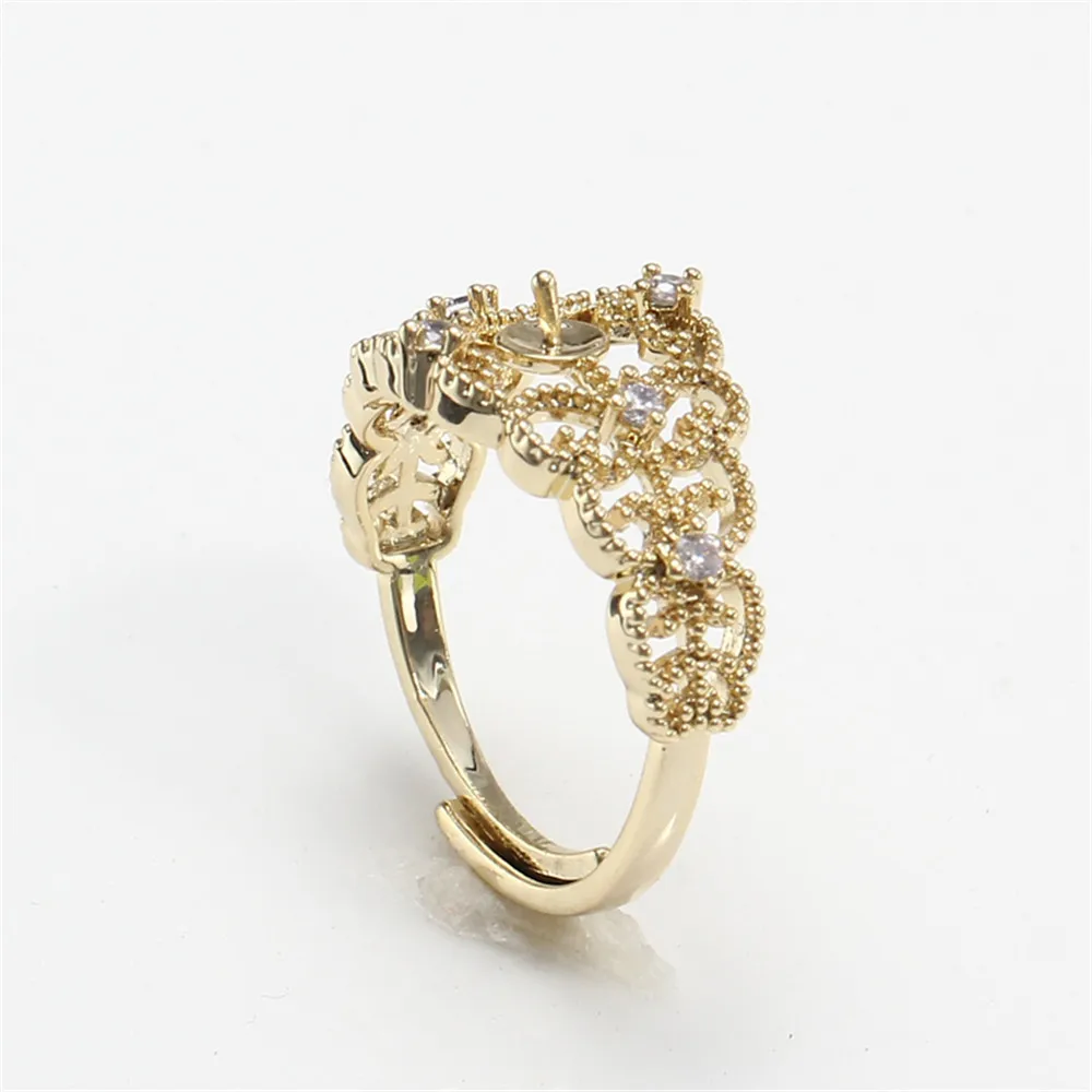 

Domestic copper plated gold plated gold K gold craft lace zircon pearl ring empty bracket DIY accessories