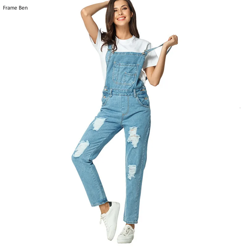 Свободные рваные джинсовые комбинезоны бойфренда для женщин 2019 женская уличная