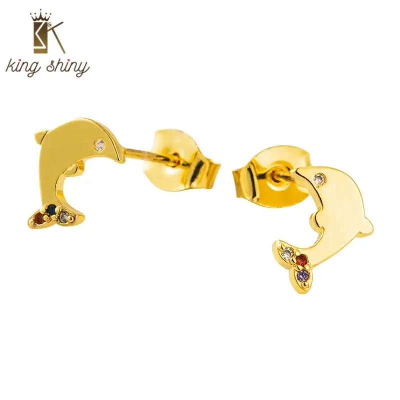 

Elegant Raibow Color Copper Stud Earrings for Woman Personality Cubic Zirconia Dolphin Statement Earring Woman Party Ear Jewelry