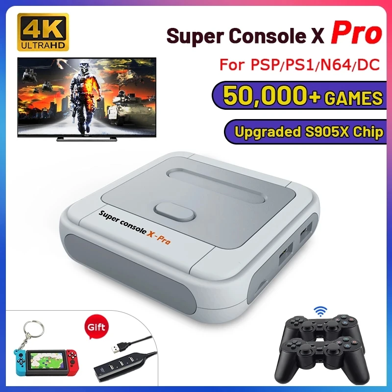 Ретро Wi-Fi супер консоль X Pro 4K HD ТВ видео игровые консоли для PS1/PSP/N64/DC с 50000 + игр и 2 4G