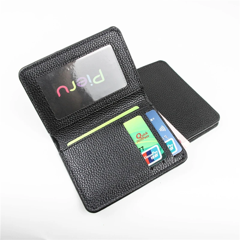 Ultra-Thin Black Credit ID Card Holder PU Leather Women Men Coin Purse Lychee Pattern Money Bag Wallet Driver's License Cover