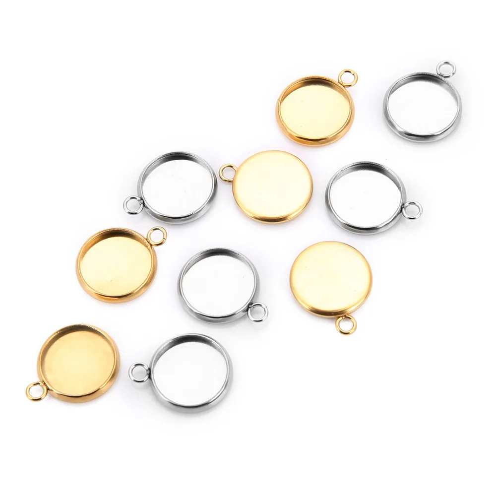

10pcs Stainless Steel Pendant Cabochon Base Gold Silver Tone 8-25mm Round Blank Bezel Pendant Trays DIY Jewelry Findings