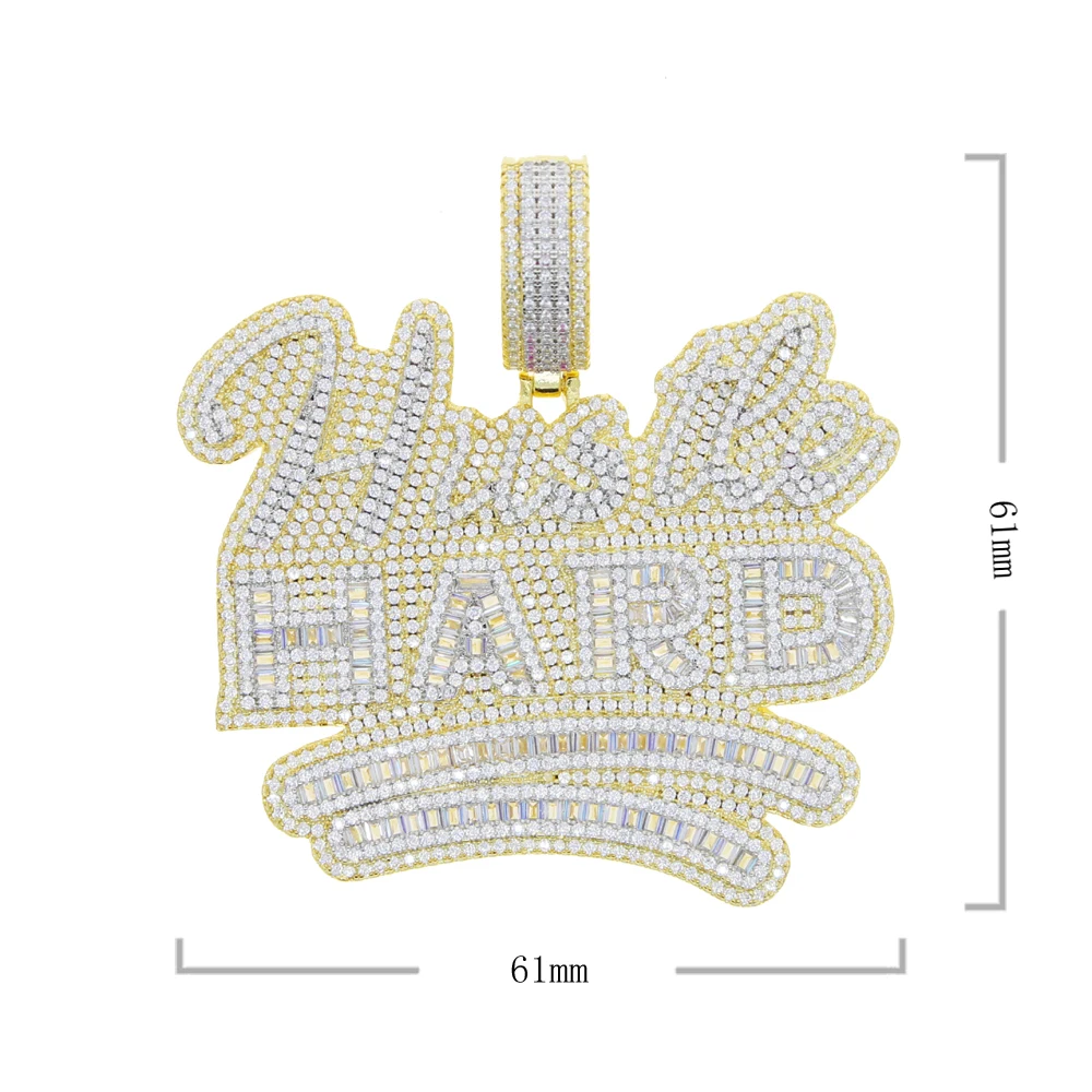 

2022 Hip Hop Rock Punk Two Tone Men Boy Fashion Jewelry Full Iced Out Bling 5A CZ Paved Hustle Hard Pendant Necklaces Wholesale