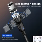 Магнитный кабель Micro USB Type-C, Магнитный зарядный кабель для iPhone 11 Pro Max Samsung, 3 А, 2020 градусов, поворот на 540 градусов