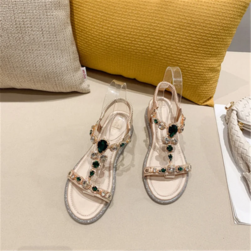 

2021 новые летние сандалии Фея Стиль на танкетке на высоком каблуке с закрытой пяткой сетка со стразами красные пляжные Модные женские римски...