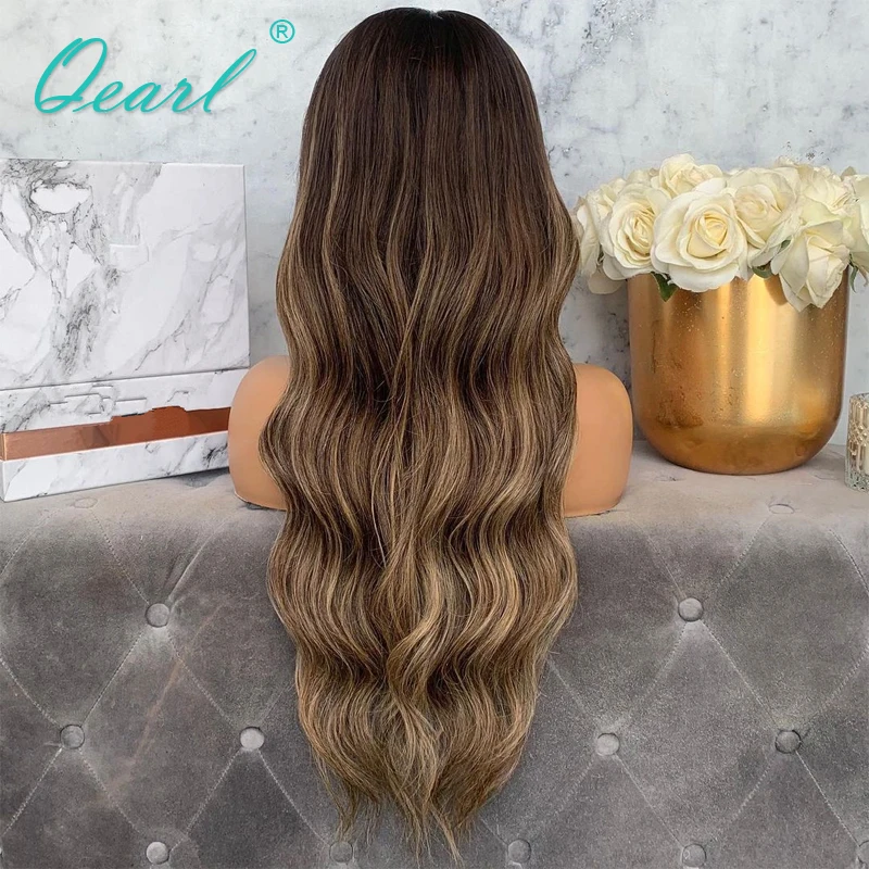Full Lace Wig Humain Hair Body Wave Lace Front Wig for Women Warm Honey Blonde Balayage Full Hd Transparent Remy Hair 150% Qearl