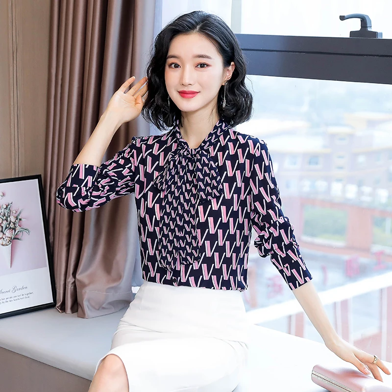 Корейская мода шифоновые женские блузки женская рубашка с принтом Женская