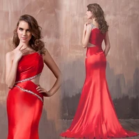 free shipping 2021 one shoulder bride sexy fish tail dinner formal gown red long mermaid crystal beaded sexy homecoming dresses