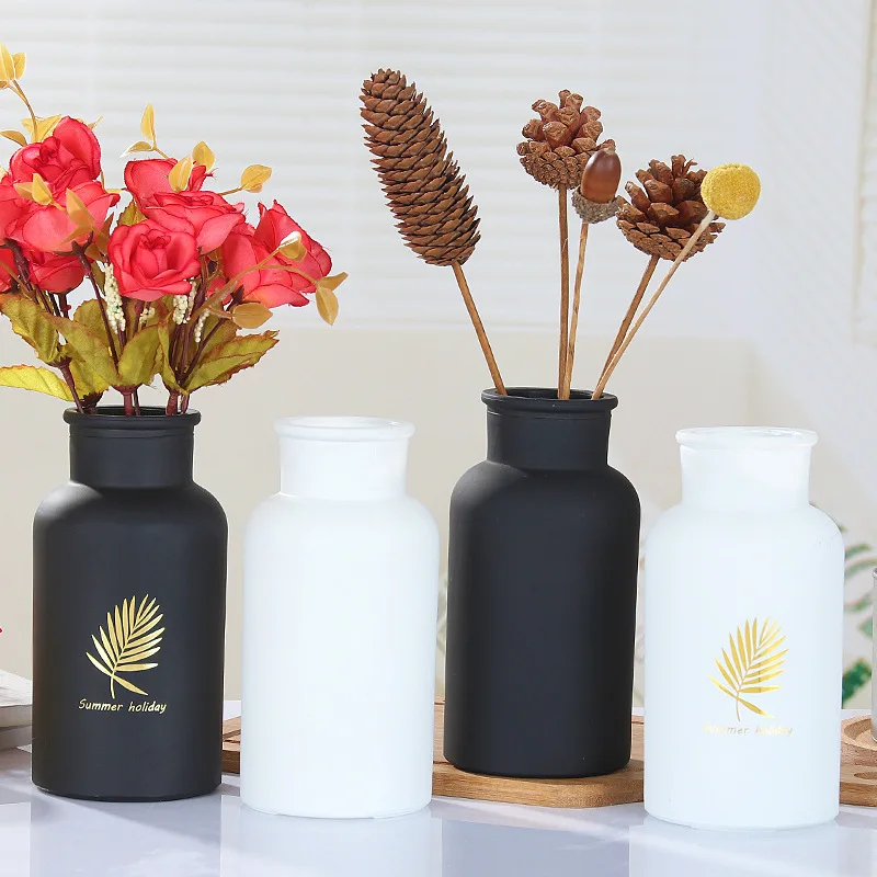 Glass Vase Nordic White/Black Sandblasting Flower Vases Dried Bottle Bar Home Decor Fun Gifts Dropshipping | Дом и сад