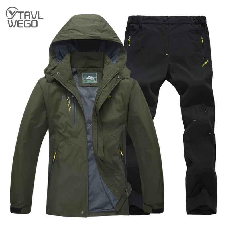 

TRVLWEGO Spring And Autumn Outdoor Single Jackets Hiking Camping Jacket Pants Men's Suit Windbreak Trekking Coat Trousers 5XL