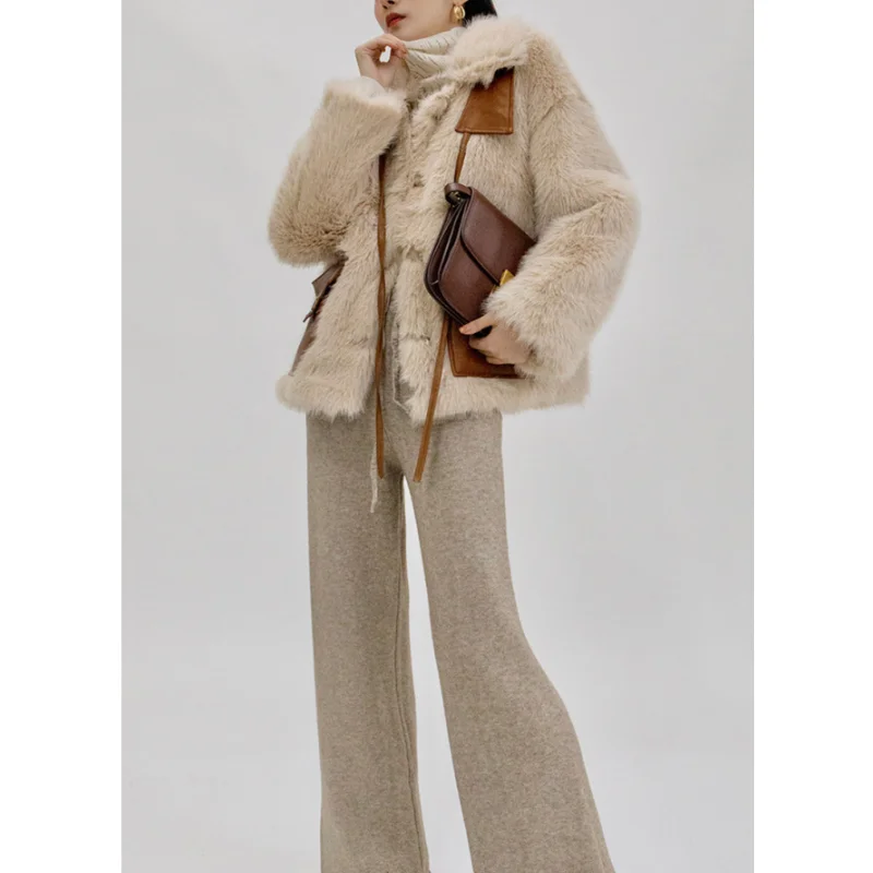 LUXUV Women's Imitate Fox Fur Coat Design Outwear Winter Jacket Overcoat Female Natural Parka Warm Clothing Plush Aesthetic Chic