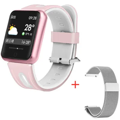 Pink add strap Bluetooth умные часы P68 с поддержкой кровяного кислорода, давления, сердечного ритма, IP68 Водонепроницаемые спортивные Смарт-часы для xiaomi huawei iphone - Цвет: Pink add strap