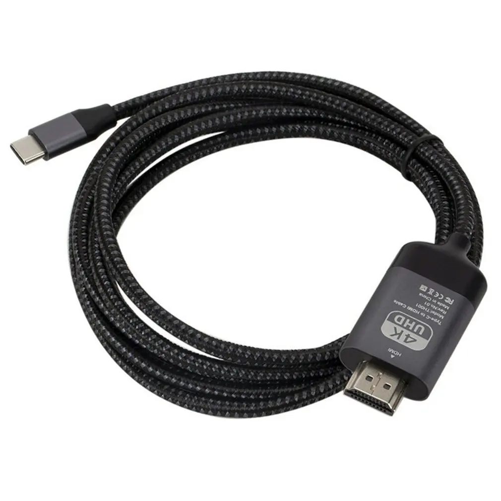 Кабель Type C к Hdmi 4K60Hz алюминиевый корпус Плетеный 2 метра Usbc высокой четкости ТВ