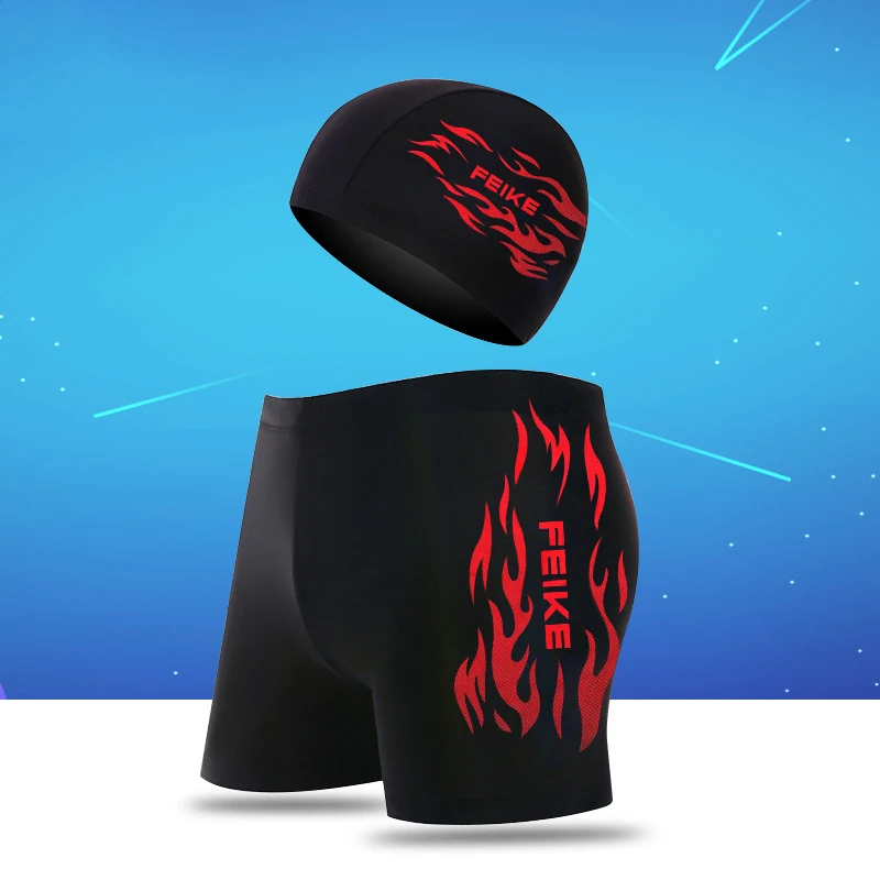 

New 1pc Quick-dry Swimming Trunks Men's Swimsuits Jammers Adjustable Swimwear Bathing Suits With Swim Cap Men's Sportswear