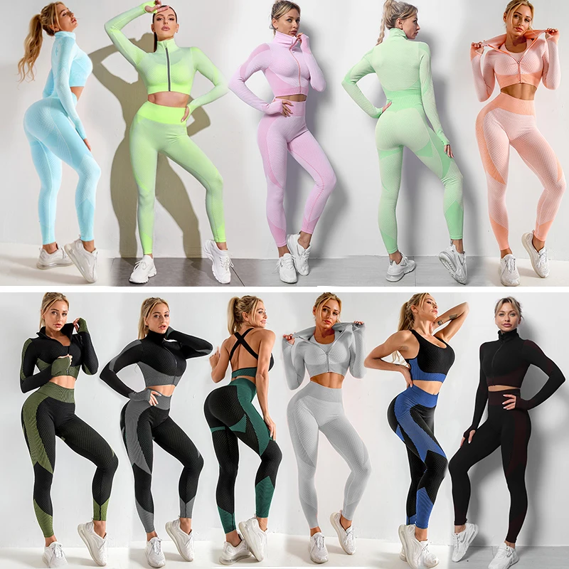 

Seamless Women Yoga Sets Female Sport Gym suits Wear Running Clothes women Fitness Sport Yoga Suit Long Sleeve yoga clothing