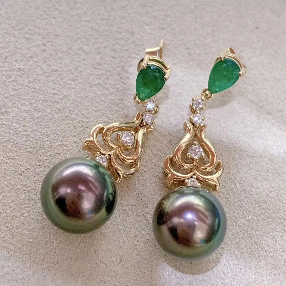 

BLACK ANGEL Luxury Green Tourmaline Drop Earrings for Women Black Pearl Long Earrings Fashion Jewelry Christmas Gift Wholesale