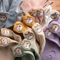 anewmorn cute cat cotton boat socks womans embroidery heel ears cartoon socks ins fashion kawaii animal girl sokken