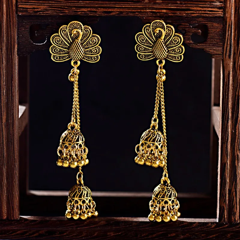 OIQUEI антикварные Jhumkas богемные этнические золотые Животные Резные Большие