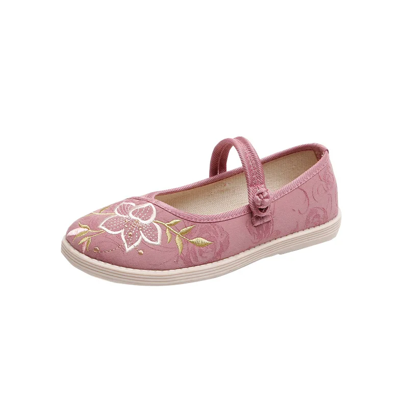 

Summer Shoes Ladies Round Toe Female Footwear Autumn Casual Sneaker 2021 Dress Fall New Ethnic TPR Embroider Floral Flat PU Basi