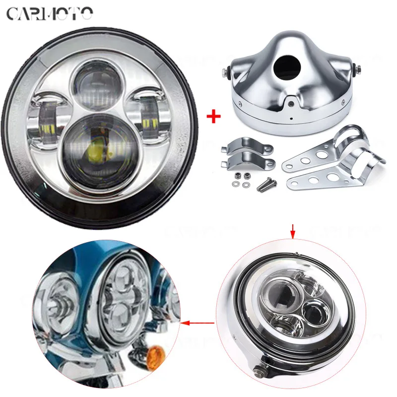 Лаванда 1pcs 7 Inch DOT SAE E9 Motorcycle Headlamp with angle eye Led Headlight 7inch housing bucket trim ring for Touring Electra Glide - Цвет: Лаванда