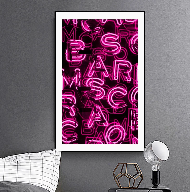 

Morden Fashion Poster Pink Neon Wall Art Canvas Painting Ins Picture Prints Home Decoration For LivingRoom Or Bar