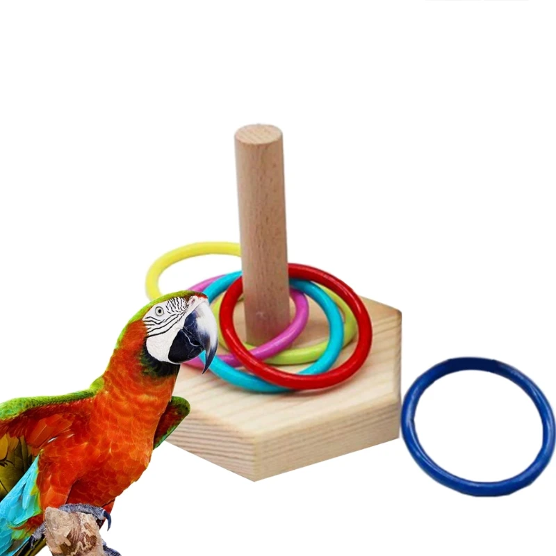 

Wooden Bird Trick Tabletop Toys Parrot Training Color Ring Toys Cage Foot Toys Bird Puzzle Toys Chew Toy Accessories