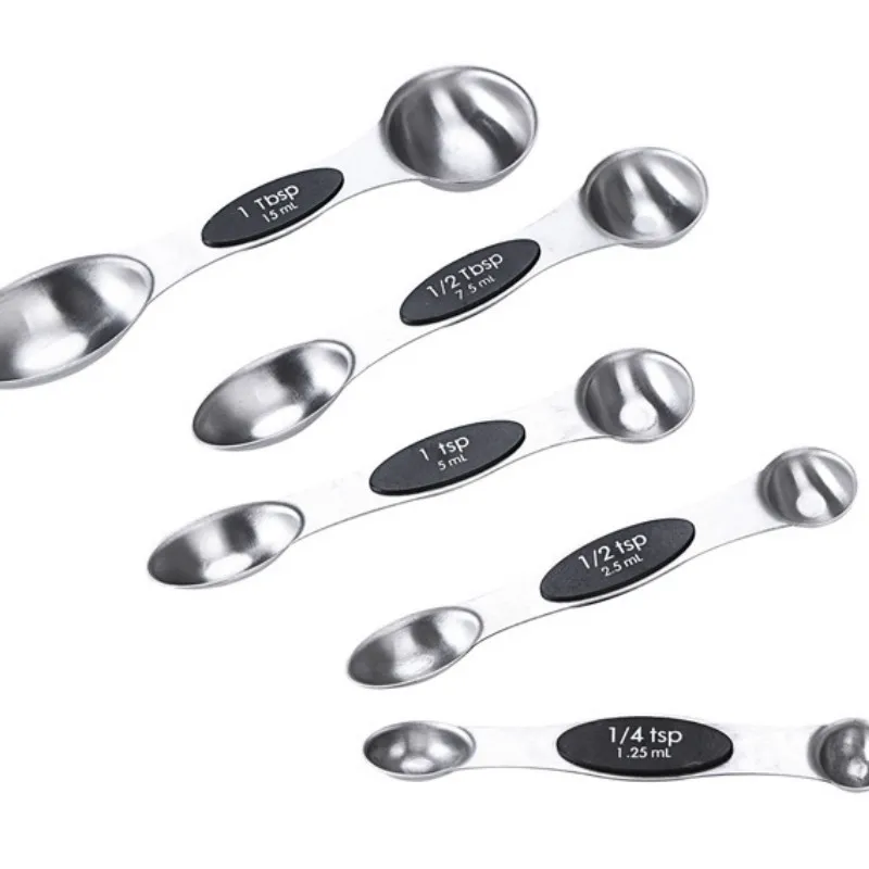 

5Pcs Magnetic Sucker Double Headed Measuring Spoon Stainless Steel Measuring Spoon Teaspoon Set for Dry and Liquid Ingredients