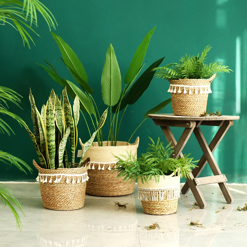 

Storage Rattan Basket Hanging Flowerpot Clothes Laundry Seagrass Handmade Storage Bamboo Storage Basket Flower Pots Planter