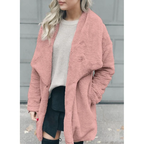 Длинное пальто из искусственного меха с карманом Женское mujer Chaqueta Mujer флисовая Veste