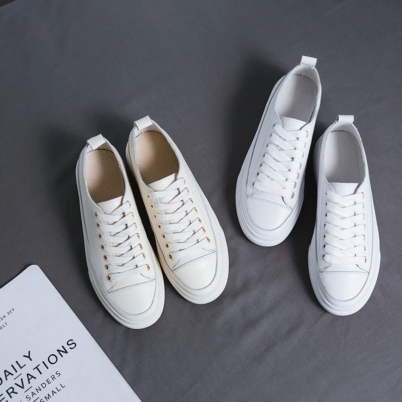 

Prova Perfetto Classics White Shoes for Women Lace-Up Cow Leather Flat Platform Sneakers Female Round Toe Soft Casual Shoes New