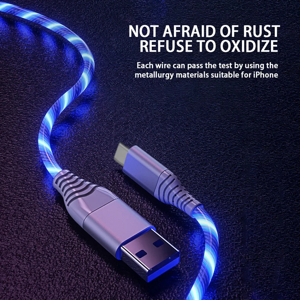 Светящийся кабель зарядное устройство со светодиодной подсветкой USB Type C для iPhone X