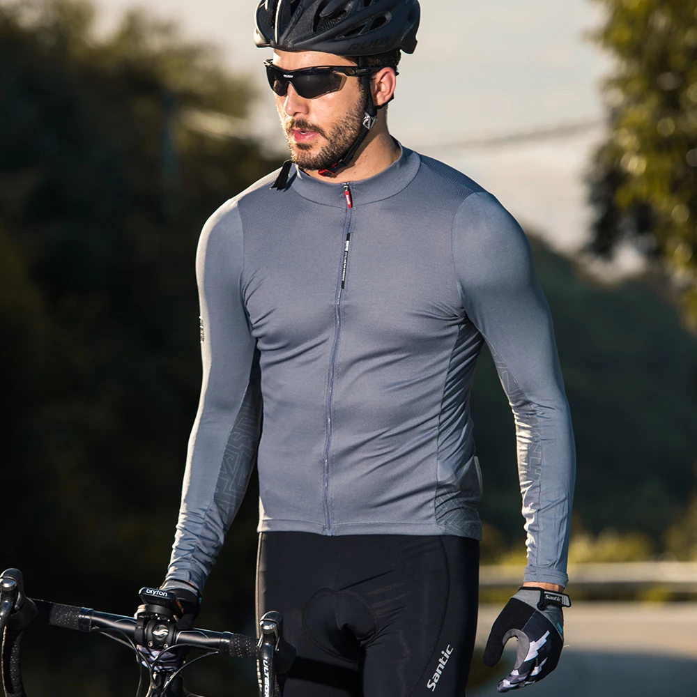 Santic Cycling Jersey Men's Long Sleeve Tops Mountain Bike Shirts Bicycle Jacket with Pockets Outdoor Sports Clothing Asian Size