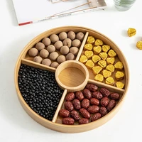 bamboo wooden divided serving tray with clear acrylic lid dried fruit storage box 4 grid nuts platter snack candy plate