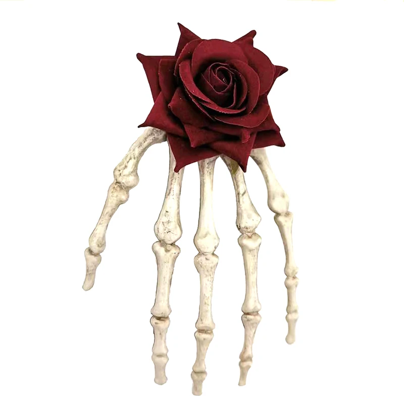 Большая заколка для волос с костяными розами и черепами украшение головного