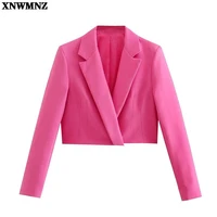 xnwmnz za fashion women clothing spring autumn office lady chic casual short suit coat french fashion long sleeve pink blazers