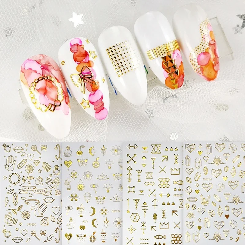 

Golden Geometric Element Nail Art Sticker Bow Irregular Pattern Nail Applique Nail Foil Packaging Nail Art Decoration
