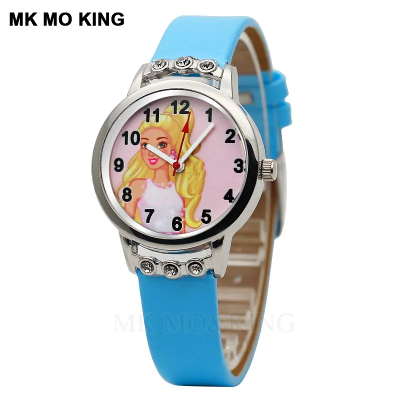 Розовые детские часы с кожаным ремешком модные кварцевые спортивные наручные 7