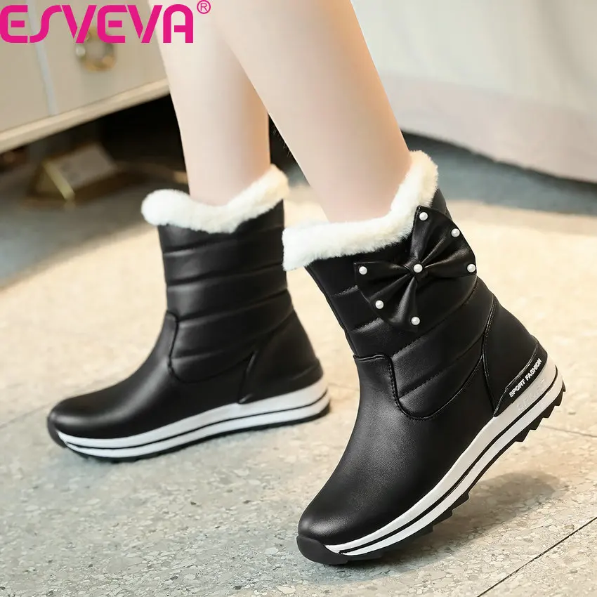 Женские меховые ботинки ESVEVA Зимние Теплые ботильоны из искусственной кожи на