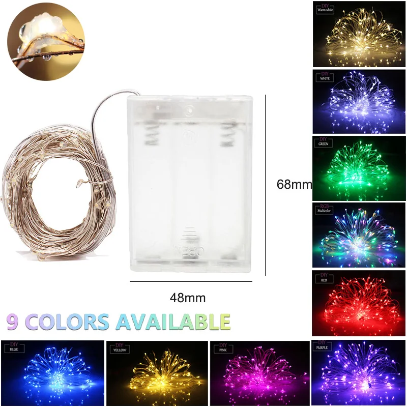 2 м 5 10 Декоративная гирлянда свет медный провод CR2032 батарейный Рождественский