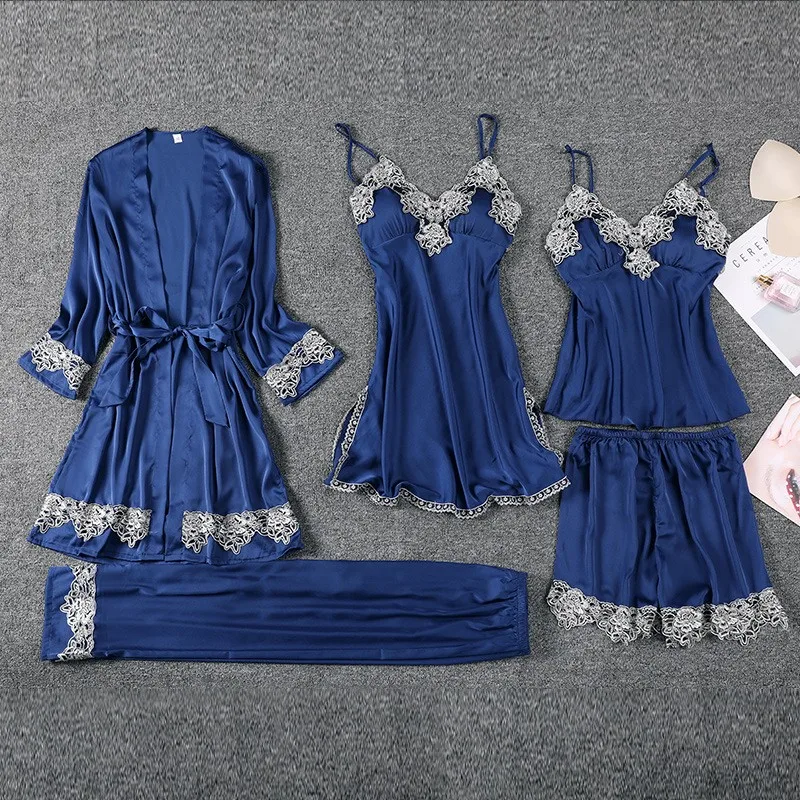 

SEXY Lady Nighty&Robe SET Kimono Bath Gown Casual Soft Sleepwear Nightdress Suit Silky Satin Wedding Robe Homewear Plus Size 3XL